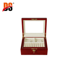 High glossy Custom Wood Red Travel Jewelry Organizer Case with mirror Gift Wholesale Storage Jewellery Box Packaging